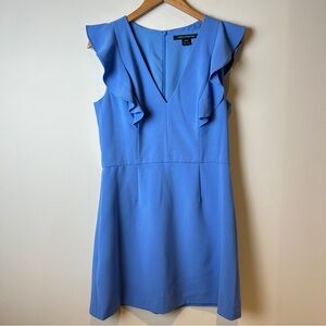 French Connection Ruffled V-Neck Blue A-Line Sleeveless Mini Dress Size 10